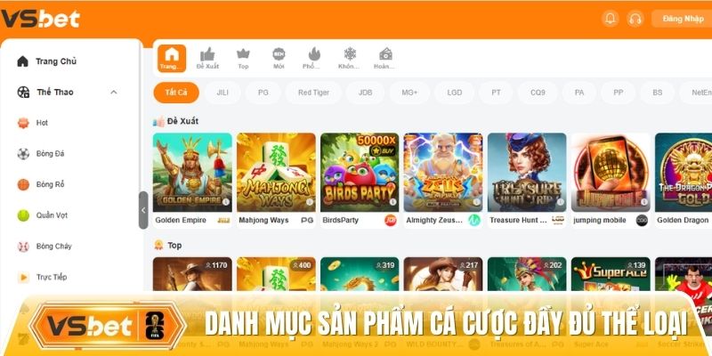 Danh mục sản phẩm cá cược đầy đủ thể loại